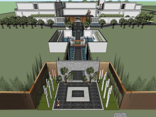 SketchUp Residential Model: Chinese-Style Community Entrance Design