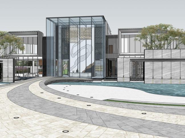 SketchUp Business Model: Designing Sales Offices with Modern Chinese Commercial Architecture