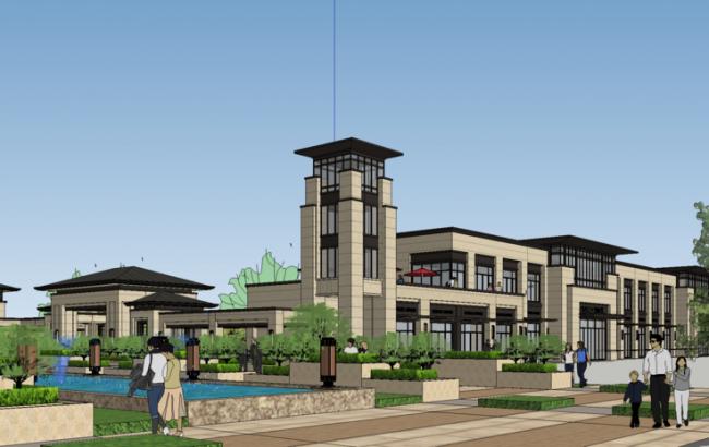 SketchUp Business Model: Sales Office, Clubhouse, Neoclassical Ground Floor with Landscape Garden