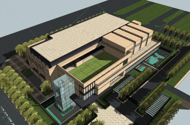 SketchUp Business Model: Multi-Story Clubhouse with Modern Stone Commercial Design