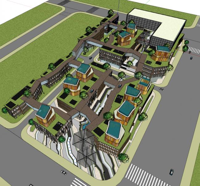 SketchUp Business Model: Modern Multi-Story Commercial Street Design