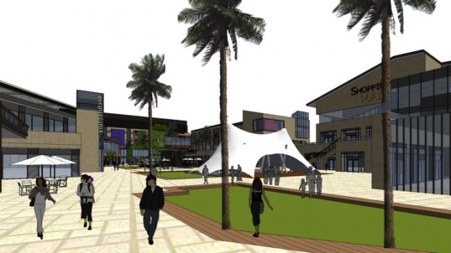 SketchUp Business Model: Modern Multi-Story Riverside Commercial Street Waterfront Design