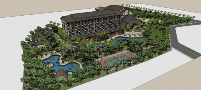 SketchUp Model of a Multi-Story Southeast Asian Style Resort Hotel