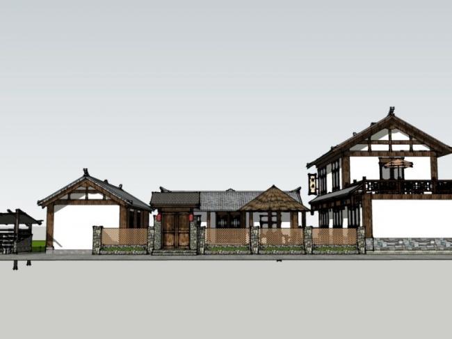 SketchUp Multi-Story Chinese-Style Hotel and Homestay Model