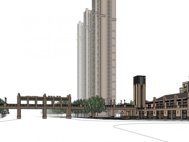 SketchUp Business Model: Classical-Style Low-Level Clubhouse Design