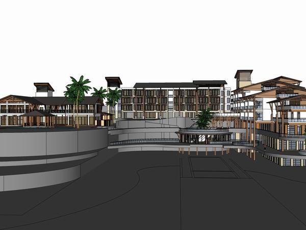 SketchUp Multi-Story Resort Hotel Model in Modern Classical Style