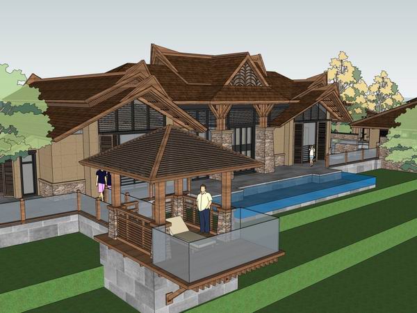 SketchUp Hotel Model: Classical Style Villa Courtyard Design