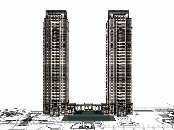 SketchUp Residential Design: High-Rise Building with Clubhouse in Classical Style