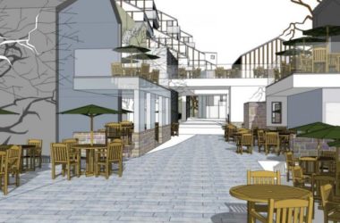 Modern Multi-Story Riverside Commercial Street Business Model in SketchUp-BIM WORLD
