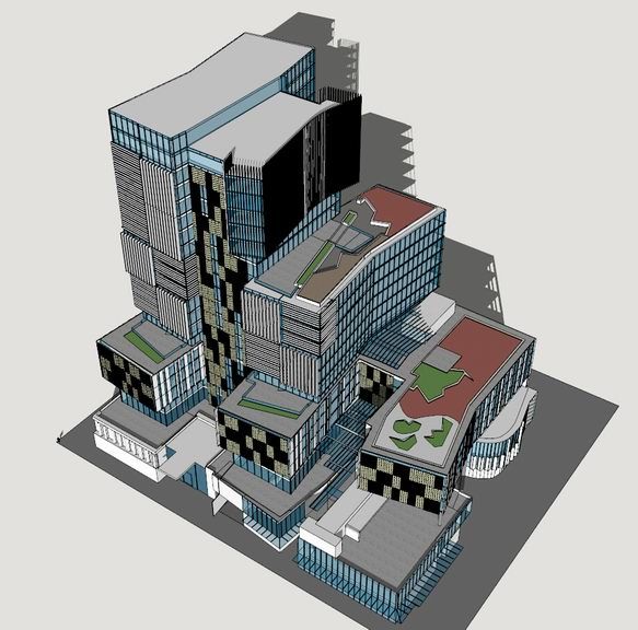 SketchUp Complex Model: Multi-Story High-Rise Mixed-Use Commercial Center in Modern Style