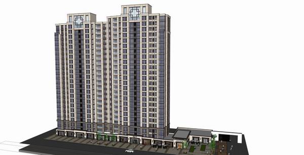 Modern High-Rise Residential Building with Ground Floor Shops | 23-Story SketchUp Model
