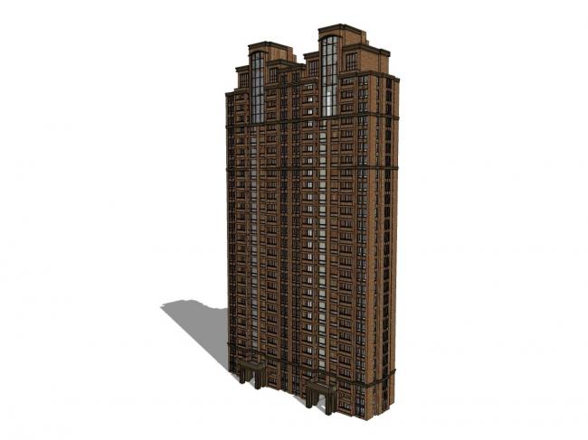 Classical 26-Story High-Rise Residential Building SketchUp Model