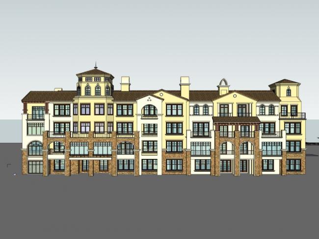 SketchUp Residential Model: Multi-Story Classical Style Housing Complex