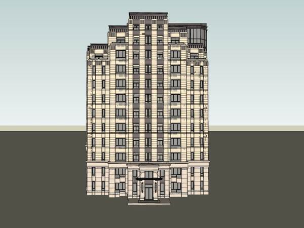 Classical 12-Story High-Rise Residential Building SketchUp Model