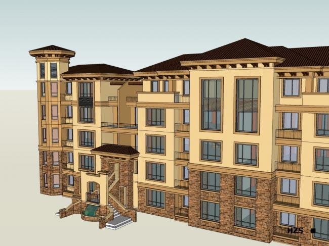 Classical Multi-Story Apartment Residential Model in SketchUp