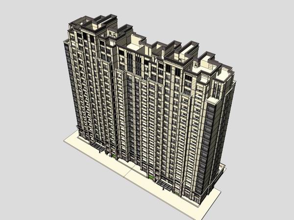 SketchUp Model of an 18-Story Classical High-Rise Residential Building