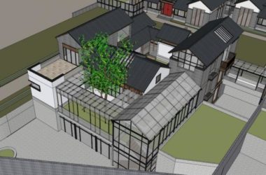 Modern Multi-Story Huizhou-Style Quadrangle Courtyard Residential Model in SketchUp-BIM WORLD