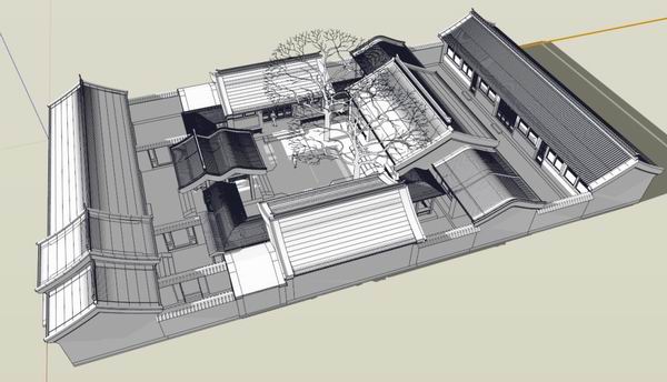 SketchUp Multi-Story Chinese-Style Residential Courtyard Model