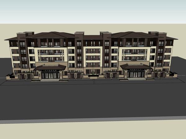 Classical Style Row House Residential Model in SketchUp