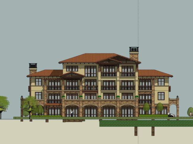 Classical Multi-Story Residential Apartment Model in SketchUp