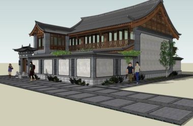 SketchUp Residential Model: Multi-Story Four-Bay Courtyard Wall in Chinese Style-BIM WORLD