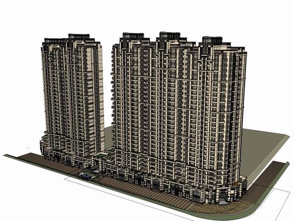 SketchUp Model: Classical High-Rise Residential with Ground Floor Commercial Space