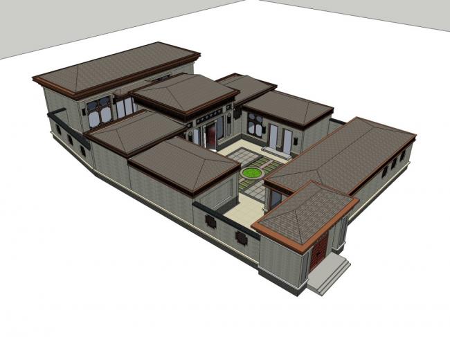 SketchUp Residential Design | Multi-Story Chinese-Style Courtyard Home