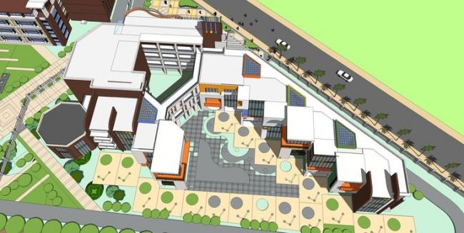 Modern Multi-Story Elementary School Model with Curved Roof – SketchUp Design