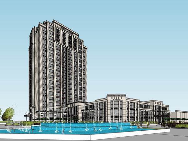 SketchUp Business Model: Designing Classical-Style High-Rise Apartments with Ground Floor Commercial Spaces
