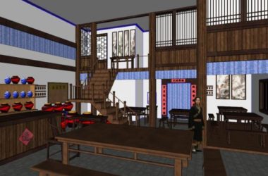SketchUp Business Model: Multi-Story Chinese-Style Inn Hotel Design-BIM WORLD