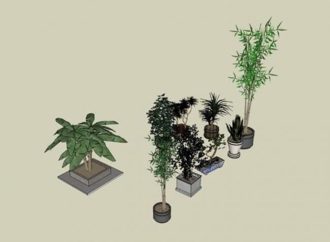 SketchUp Material Models: Pottery Pots, Flower Bowls, Plants, and Material Components