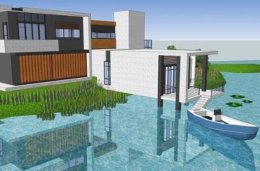 Modern Mountain Villa SketchUp Model | Residential Design with Water View and Landscape Features-BIM WORLD
