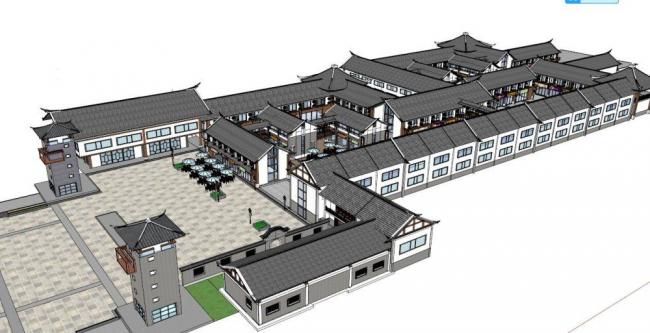 SketchUp Business Model: Commercial Street Inspired by New Chinese Style