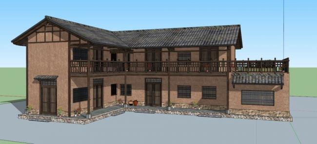 SketchUp Hotel Model: Chinese-Style Homestay Design