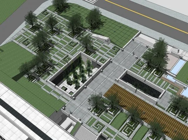 SketchUp Cultural Model: New Chinese Style Exhibition Hall and Architectural Design