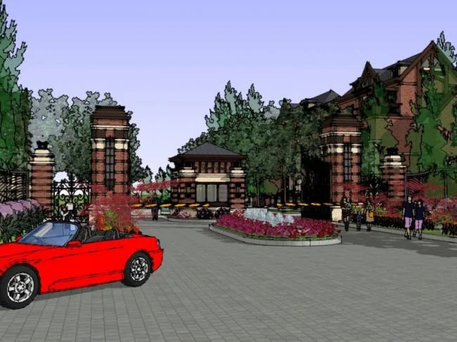 Sketchup Villa Model | Villa Area Gate, British Style