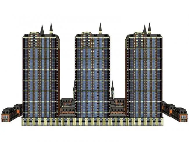 Sketchup Residential Model | High rise residential, ground floor commercial, classical style