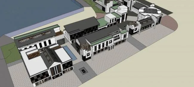 Sketchup Business Model | Multi story Commercial Street, New Chinese Style