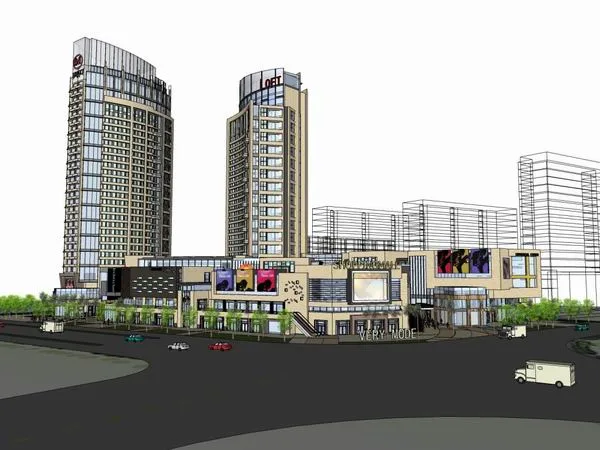 SketchUp Complex Model: Multi-Story High-Rise Office, Hotel, and Commercial Building in Classical Style