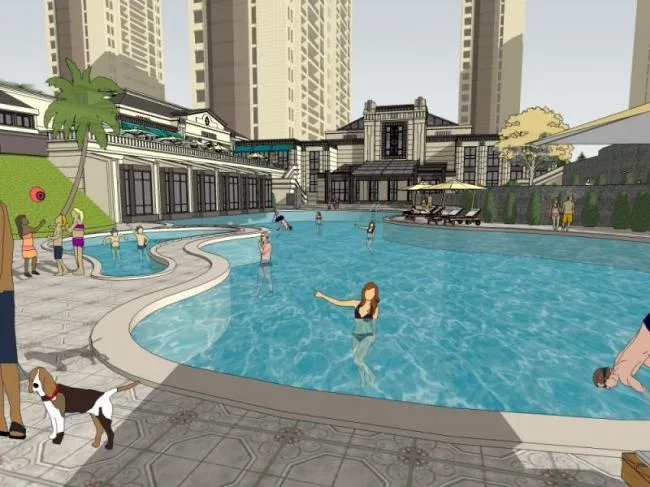 Sketchup Business Model | Low Level Clubhouse, European Style