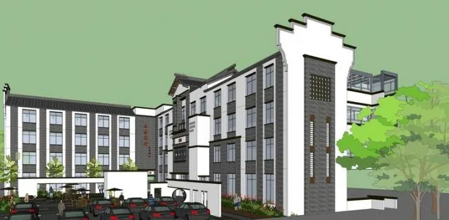 Sketchup Hotel Model | Multi story Hotel, Hotel, Huizhou Style, Chongqing Shangqing Temple, Chinese Style