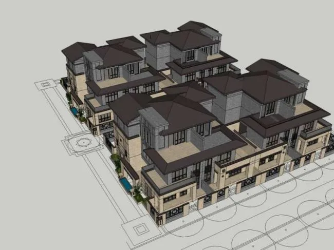 Sketchup Villa Model | Stacked Villa, Modern Chinese Style