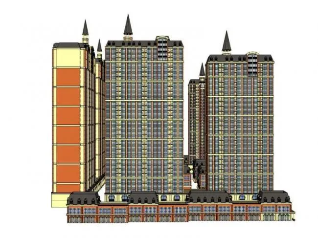 Sketchup Residential Model | High rise residential, ground floor commercial, classical style