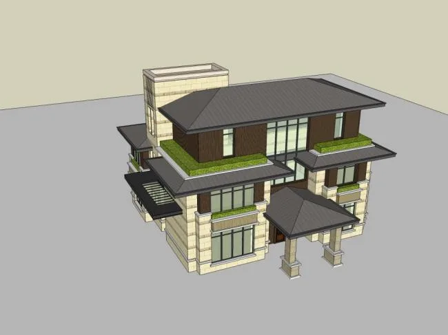 Sketchup Villa Model | Solo Villa, Modern Chinese Style