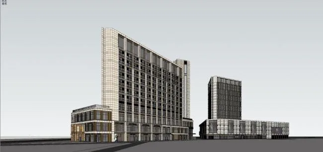Sketchup Complex Model | Multi story high-rise mixed use, commercial complex, office, modern style