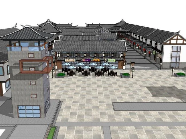 Sketchup Business Model | Commercial Street, New Chinese Style