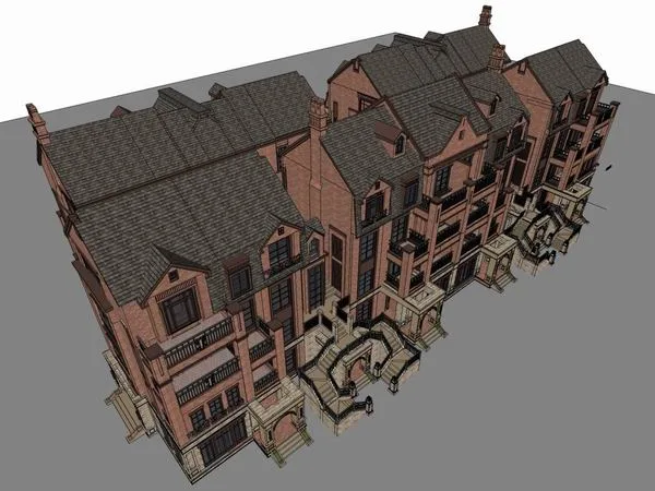Sketchup Villa Model | Row Villa, British Classical Style