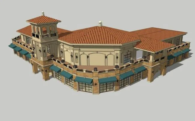 SketchUp Business Model: Classical Corner Commercial Building in Spain