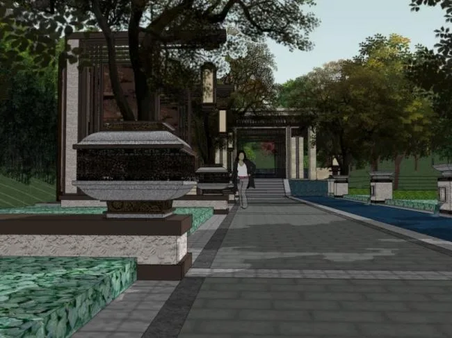 Classical Courtyard Landscape Model in SketchUp