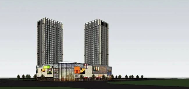 Sketchup Complex Model | High rise commercial complex, hotel office, shopping mall, commercial podium, modern style